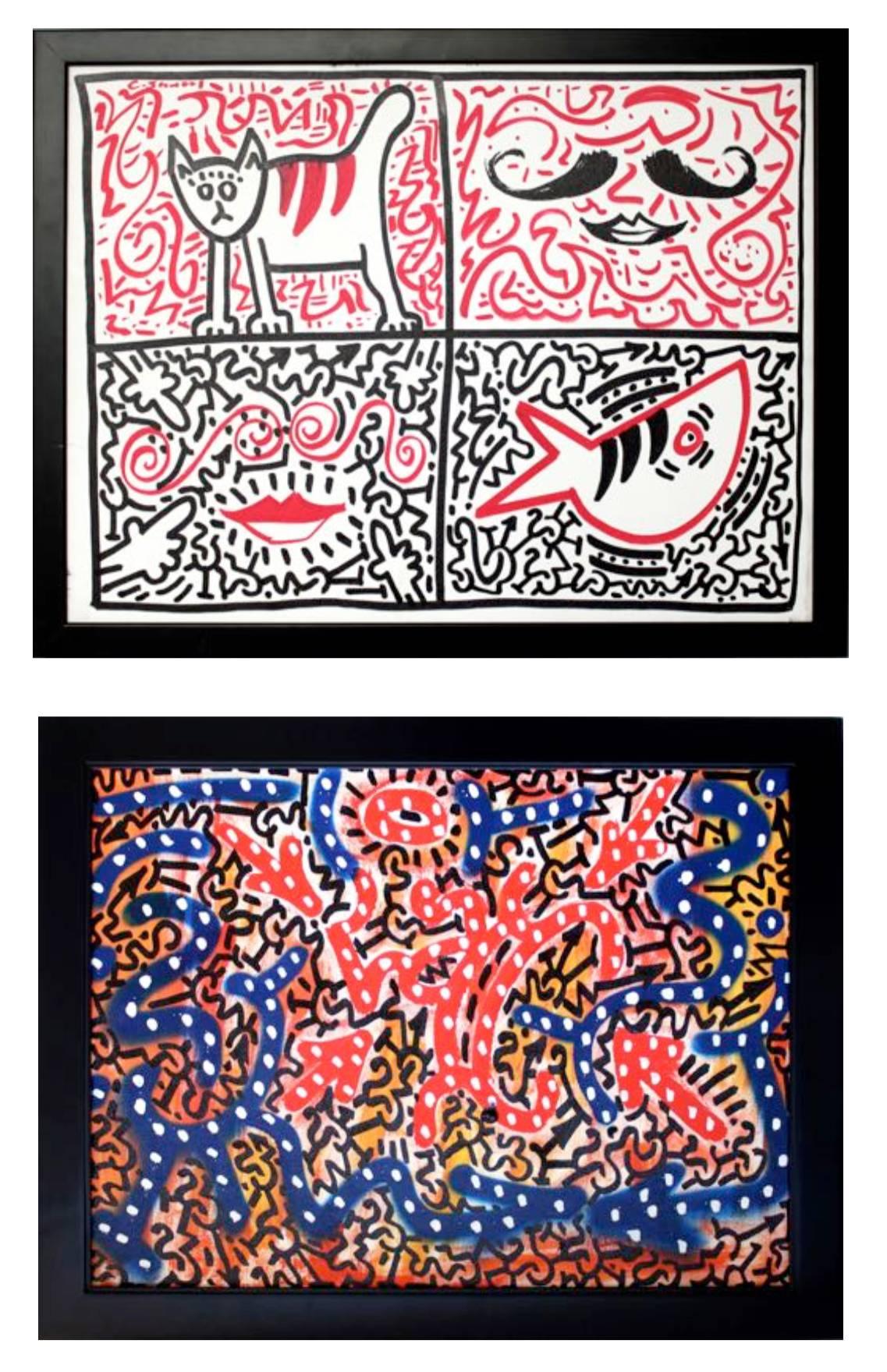 LA II (Angel Ortiz) Figurative Painting - Pair of artworks by Angel Ortiz "Four Corners" & "Signature Little Angel"