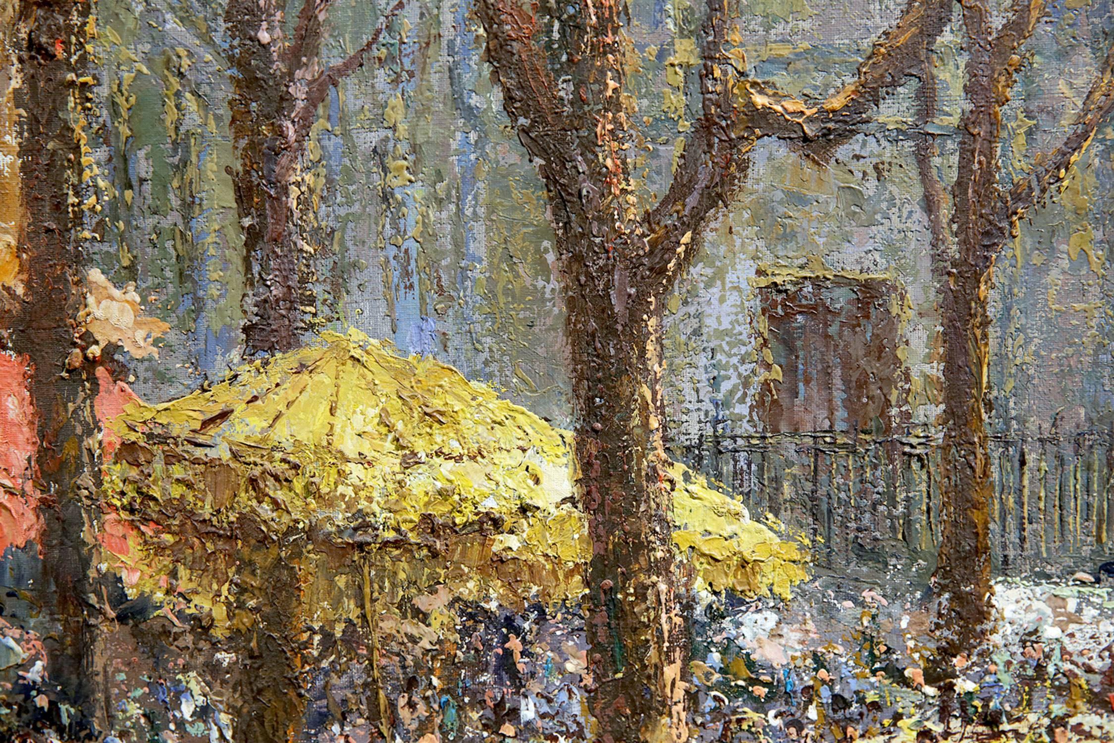 Scène parisienne - Gris Landscape Painting par Jacques Berger