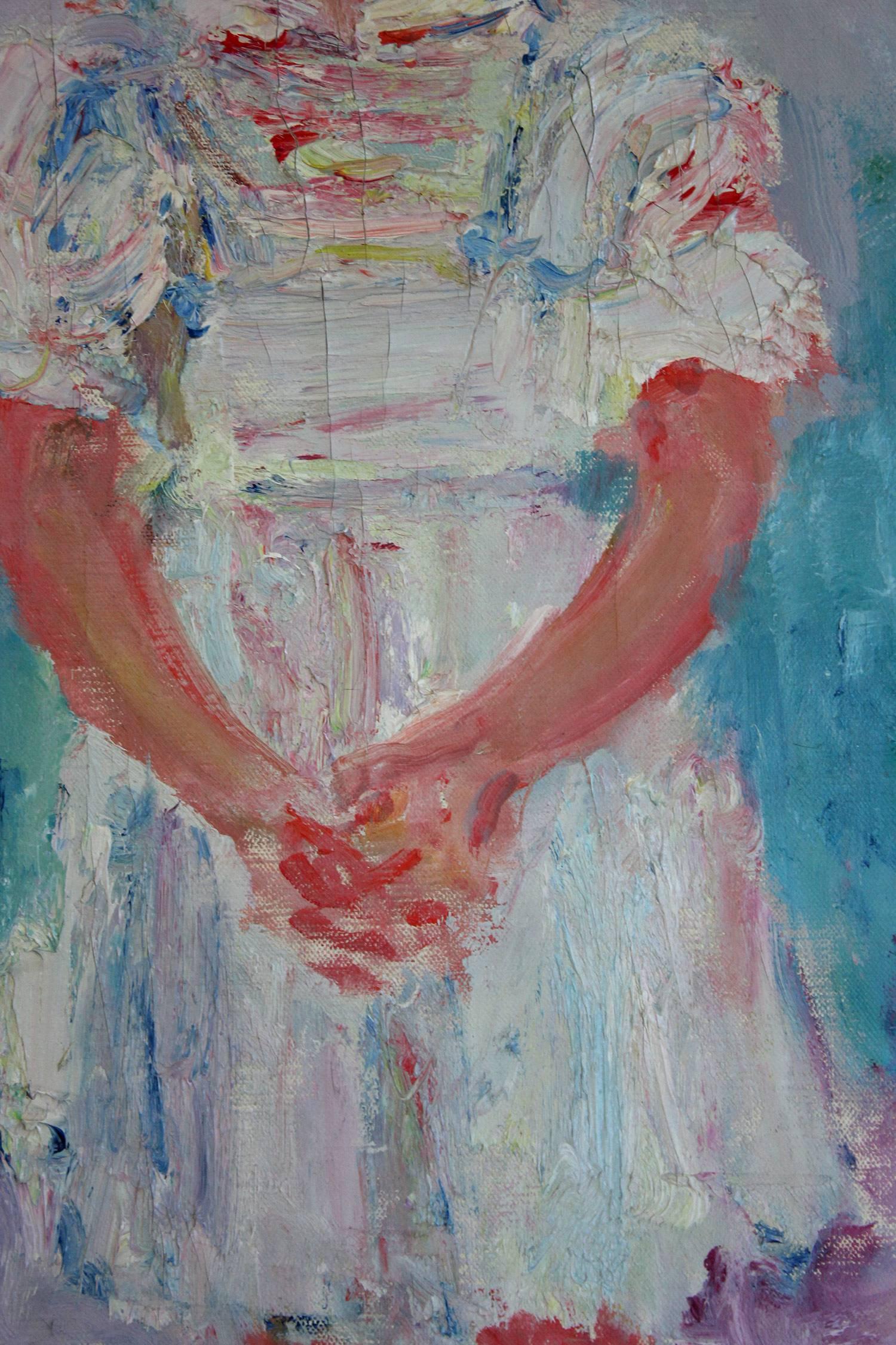 Impressionistisches Mädchenporträt, Ölgemälde auf Leinwand, „Little Girl in White Dress“, Mädchenporträt im Angebot 2