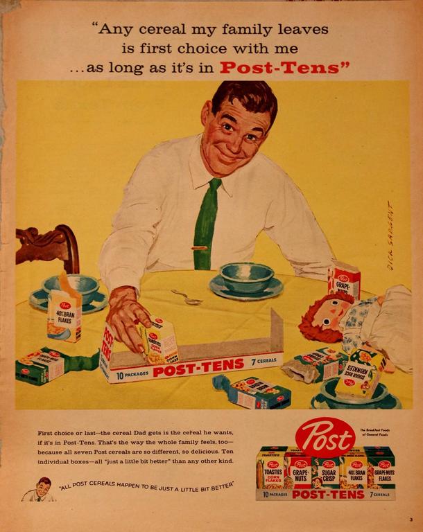 1950s Original Illustration of Man at Breakfast Table 