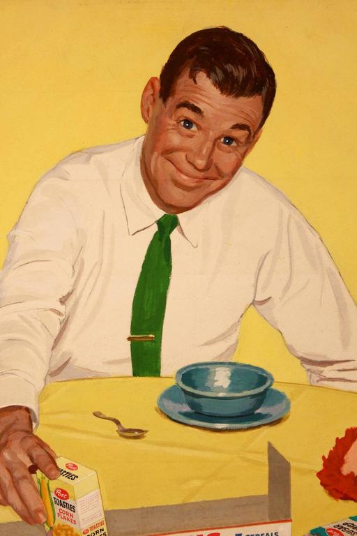 1950s Original Illustration of Man at Breakfast Table 