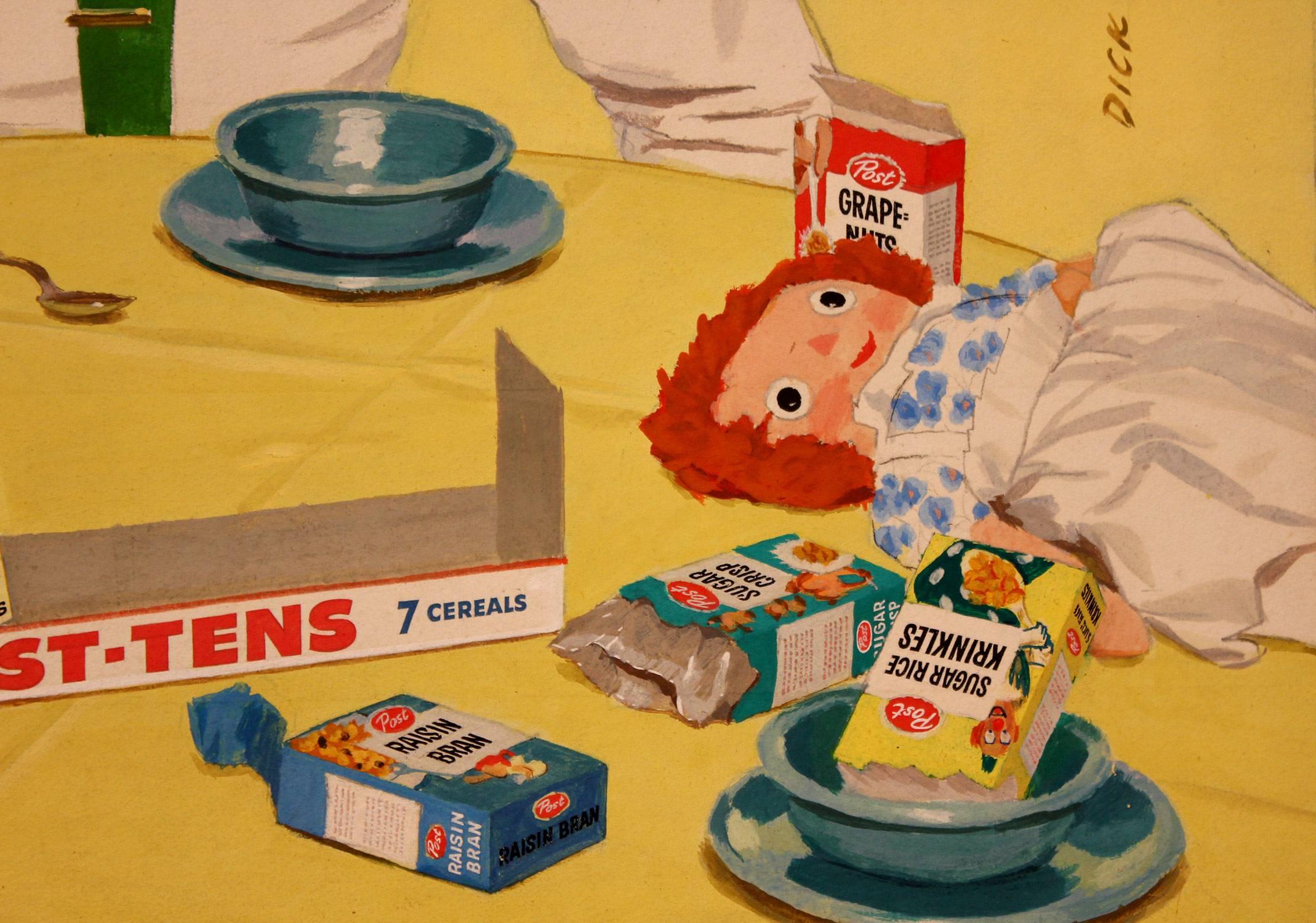 1950s Original Illustration of Man at Breakfast Table 