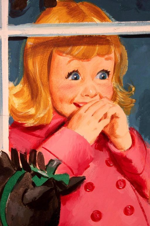 1950s American Original Illustration of Little Girl Window Shopping in Toy Store - Painting by Richard Sargent