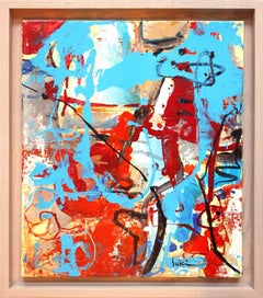 "Nature and Human Relationship – Red and Blue Mountain – 10F" Abstract Painting