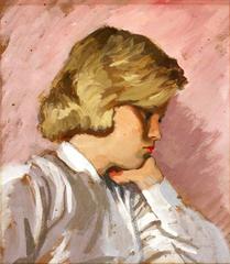 "Her" American 20th century oil painting Portrait of a Woman from the 1950's