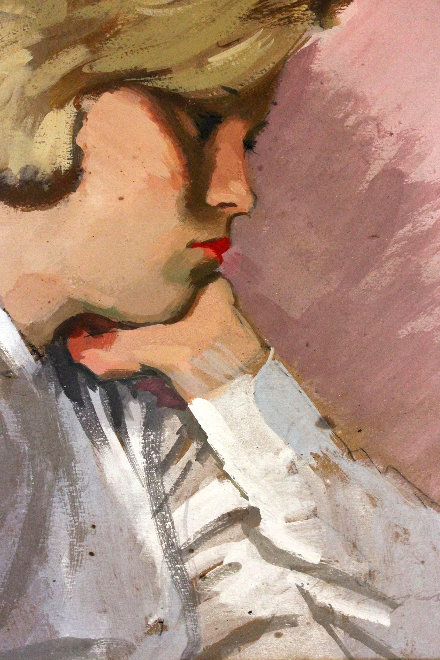 „Her“ Amerikanisches Ölgemälde des 20. Jahrhunderts, Porträt einer Frau, aus den 1950er Jahren (Amerikanischer Impressionismus), Painting, von Richard Sargent