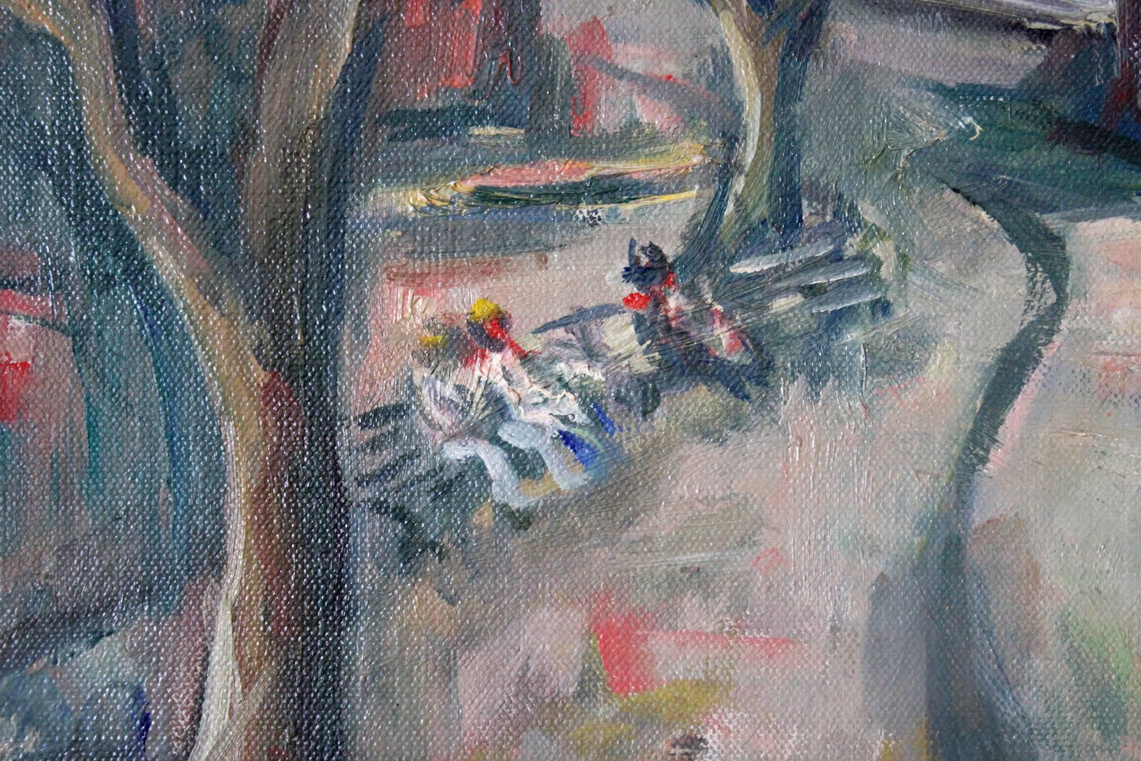 20th Century Impressionistic Oil Painting Snow in Washington Square Park 1