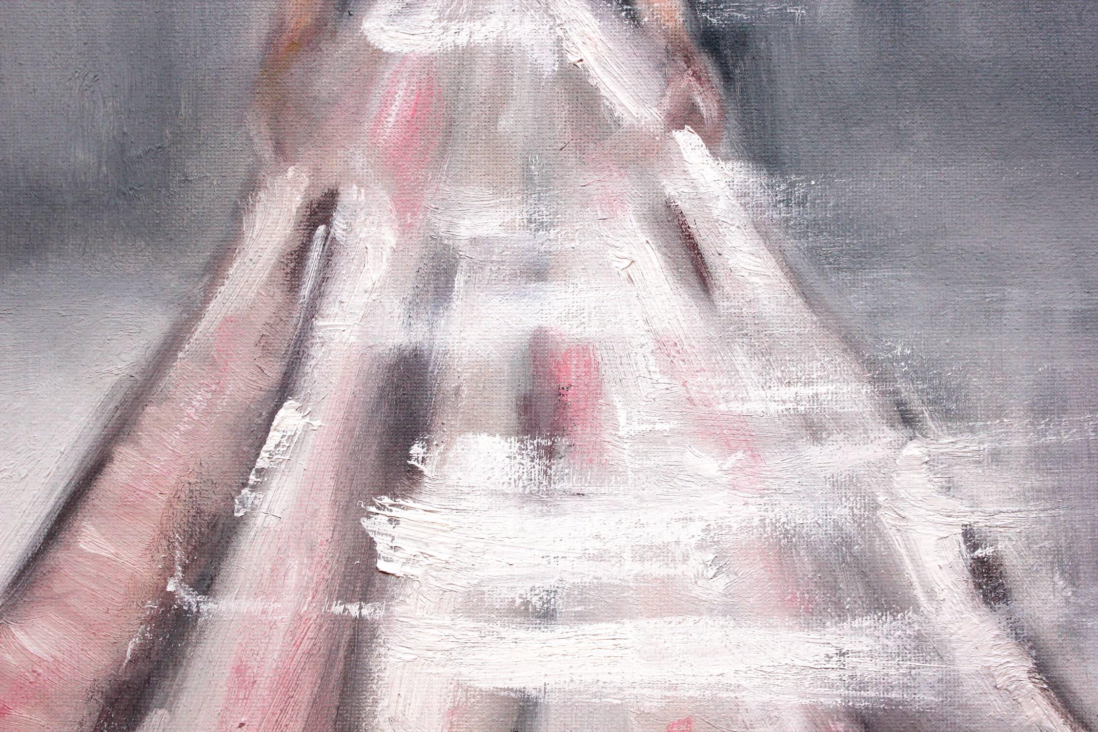 A very whimsical depiction of a woman stepping out in her ball gown. This piece captures the essence of fashion in New York. Done in a very modern and impressionistic style, the colors are bright yet subtle. Comes displayed in a white contemporary