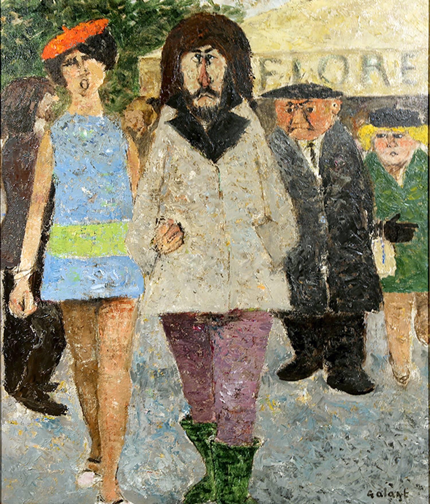 Couple Strolling Through Paris - Painting by René Galant
