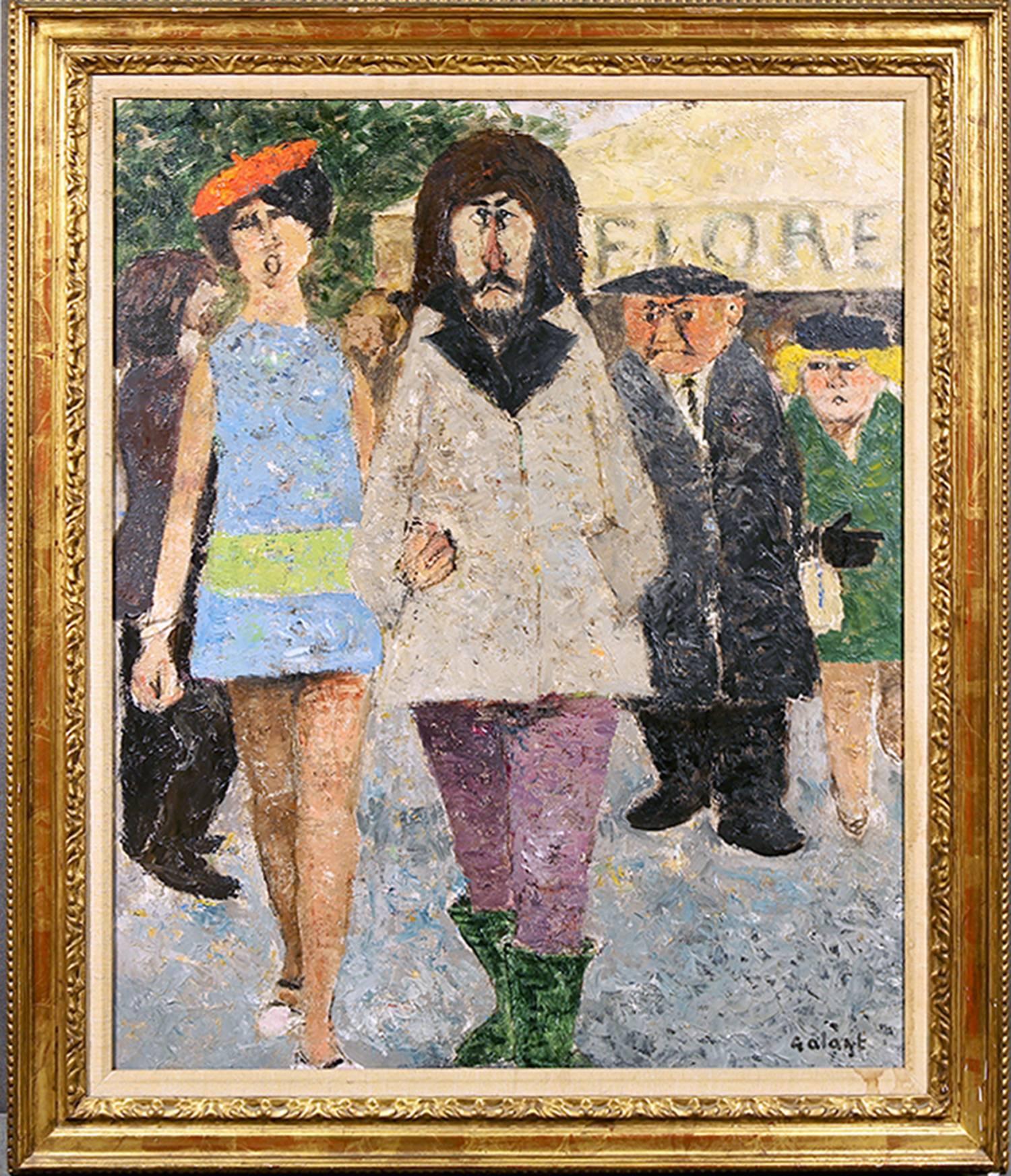 René Galant Figurative Painting - Couple Strolling Through Paris