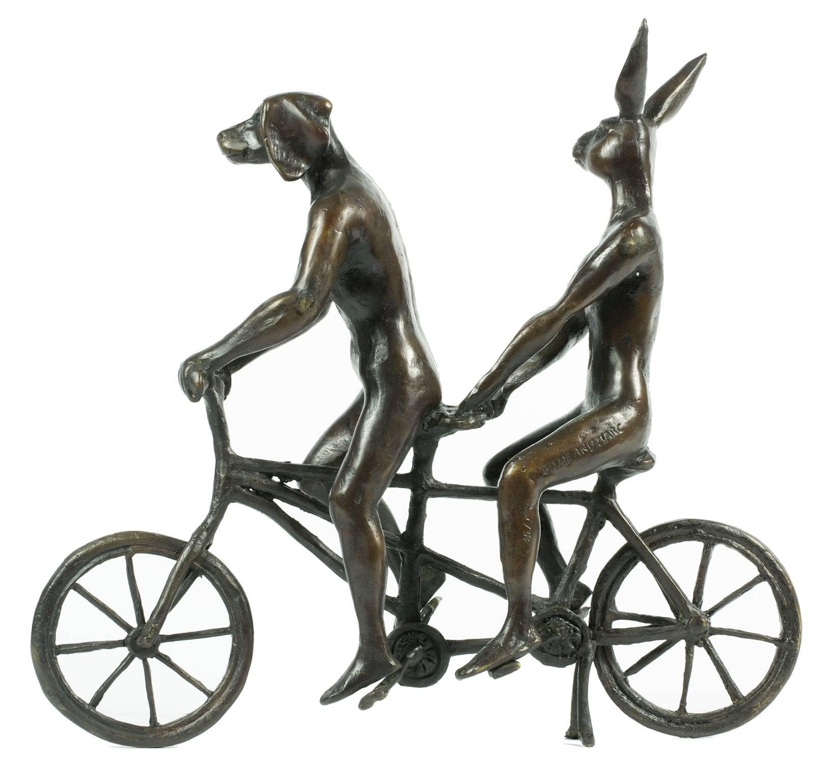 Gillie and Marc Schattner Figurative Sculpture - They Loved Riding Together in Paris