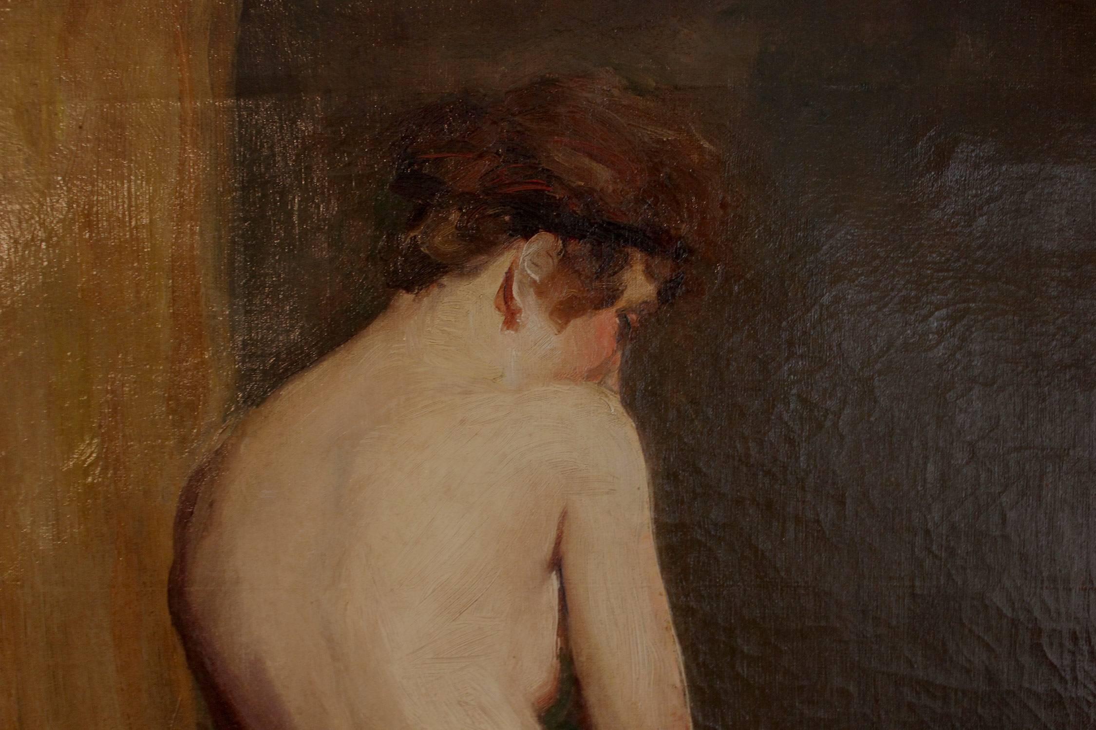 Der sitzende Akt (Braun), Interior Painting, von Lillian M. Etherington