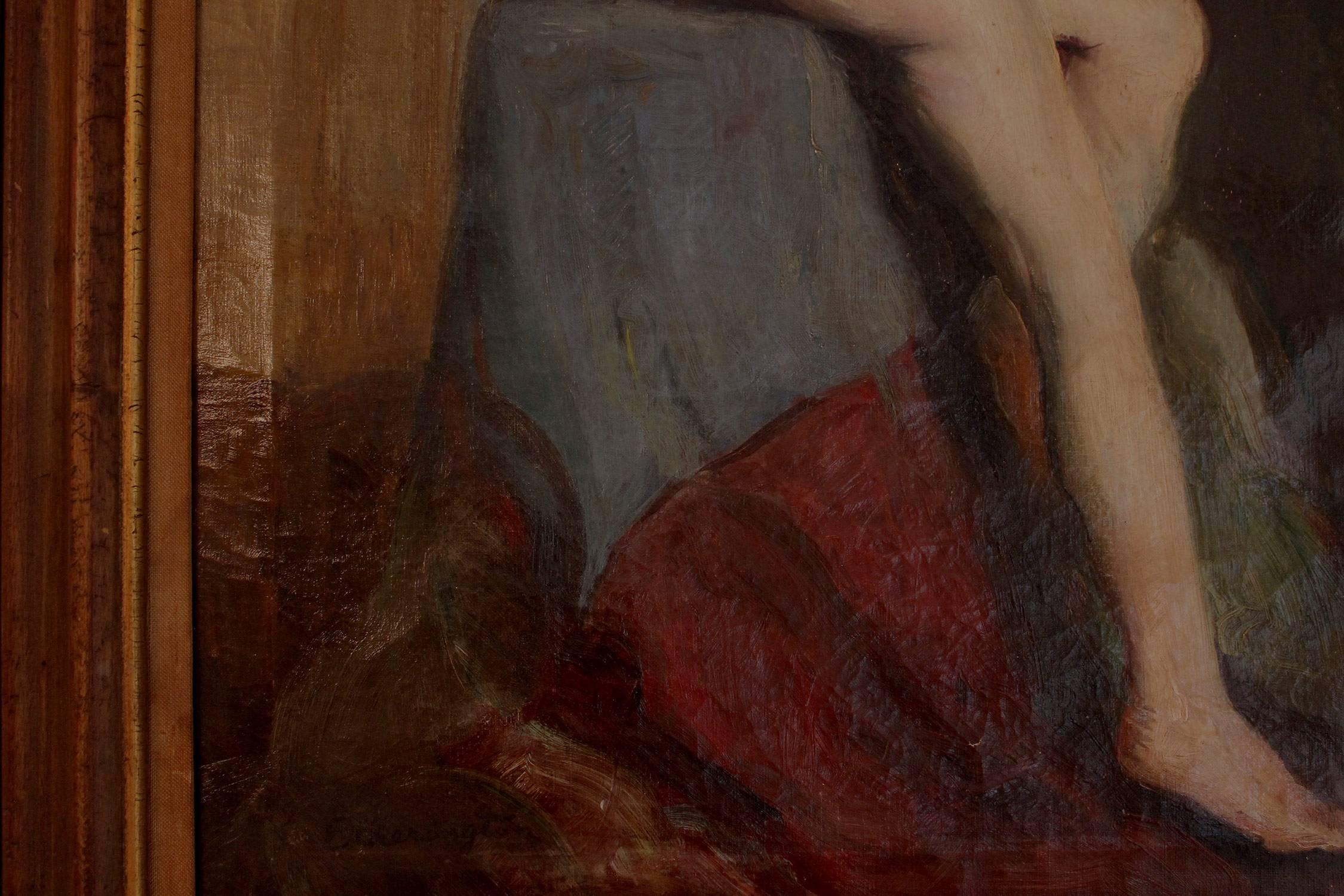 The Seated Nude - Brown Interior Painting by Lillian M. Etherington