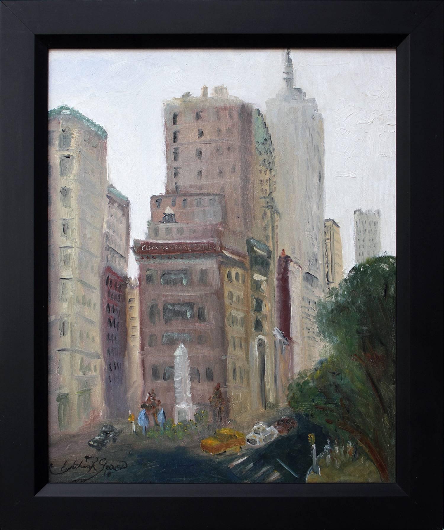 Cindy Shaoul Landscape Painting – Empire State View aus der 5th Avenue