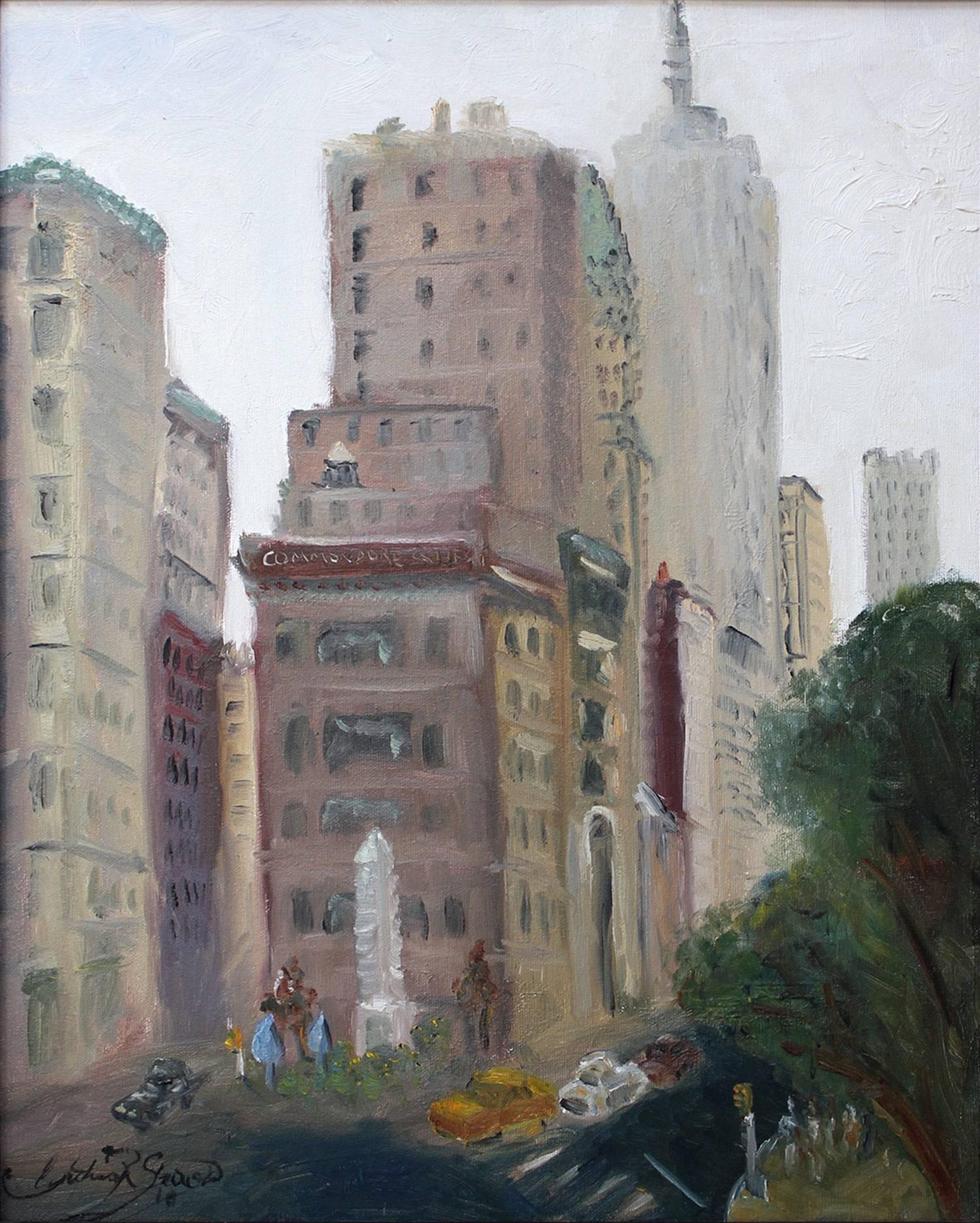 Empire State View From 5th Avenue - Painting by Cindy Shaoul