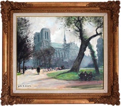 "The Path by Notre Dame" Impressionist Oil on Canvas Painting by French Artist