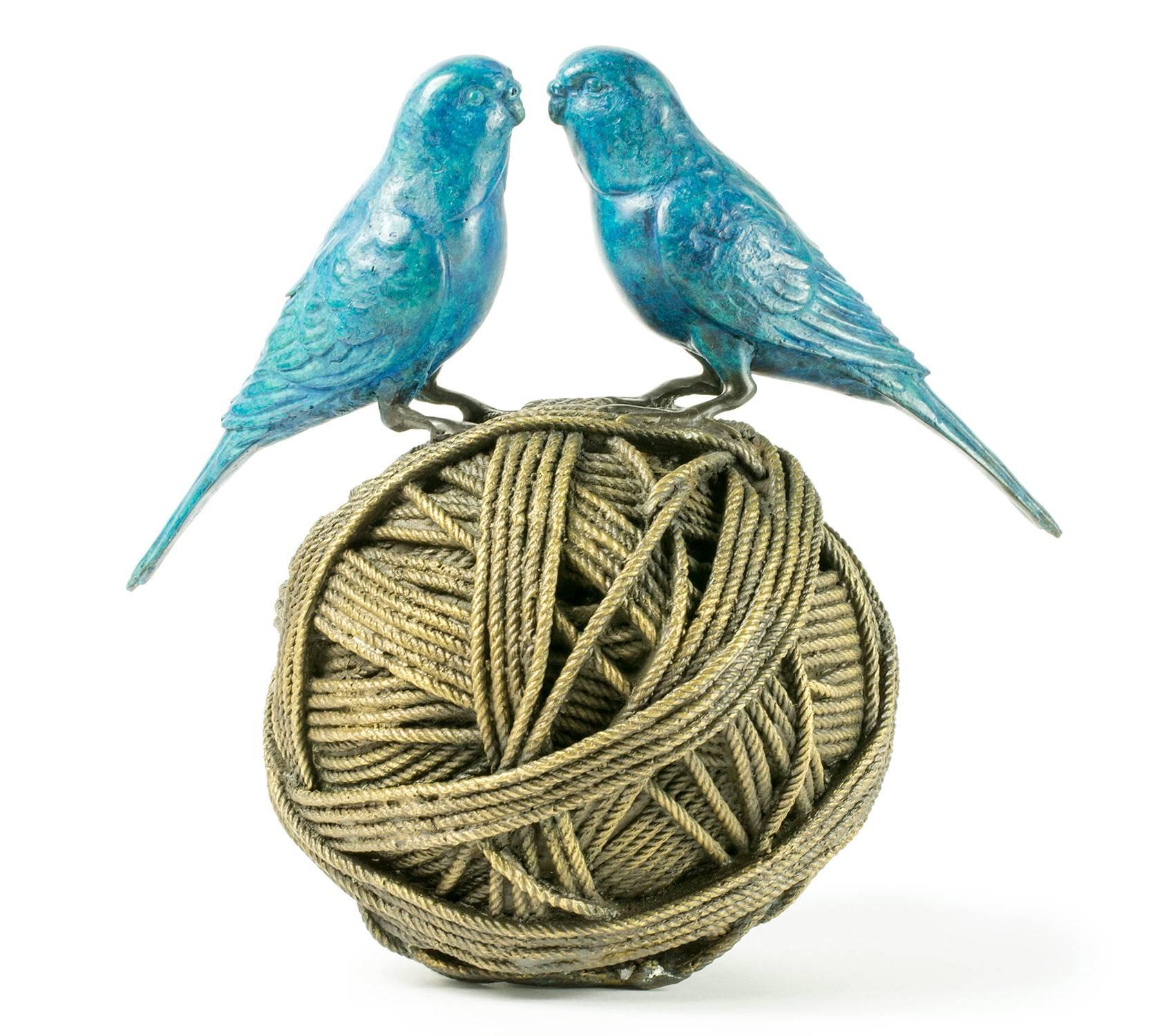Gillie and Marc Schattner Abstract Sculpture - Life's a Ball (2 Budgies on ball)