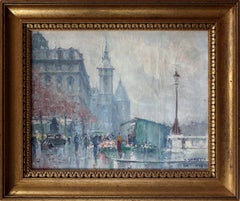 "Near the Hotel de Ville in Spring" Post-Impressionist Parisian Street Scene