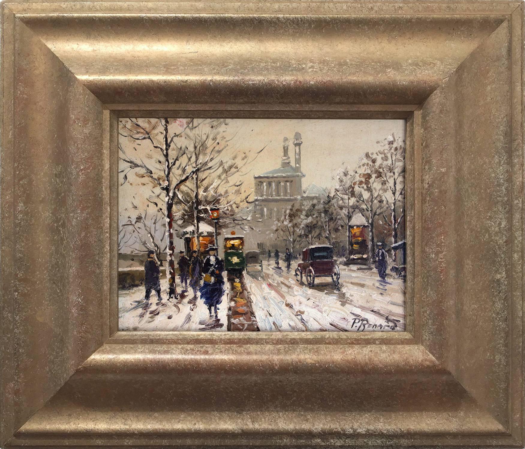 Paul Renard Figurative Painting – Winterszene der Wiener Straßenszene