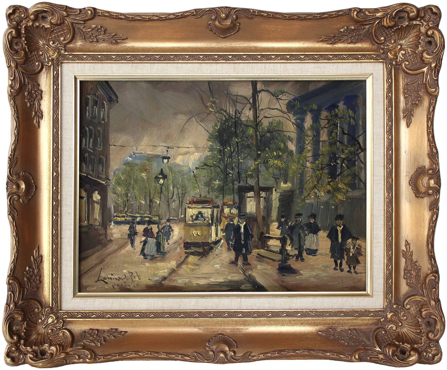 Louis Van Der Pol Figurative Painting - Parisian Nocturne Street Scene