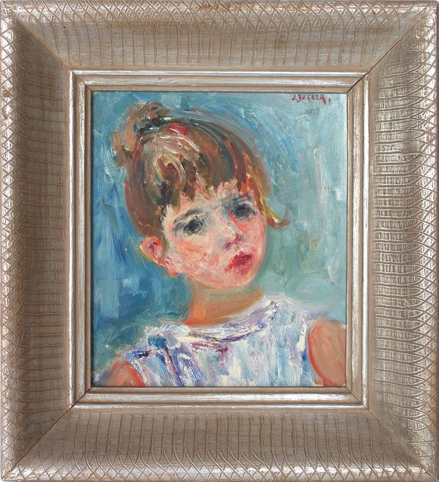 Jacques Zucker Portrait Painting - "Portrait of a Young Girl" French Post-Impressionism Oil Painting on Panel