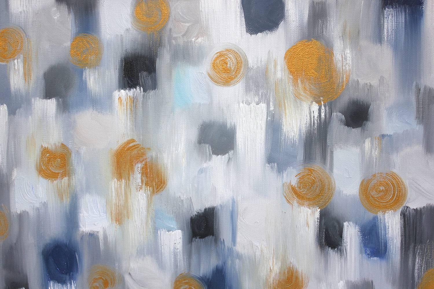 Dripping Dots, Gold Peaks - Painting by Cindy Shaoul