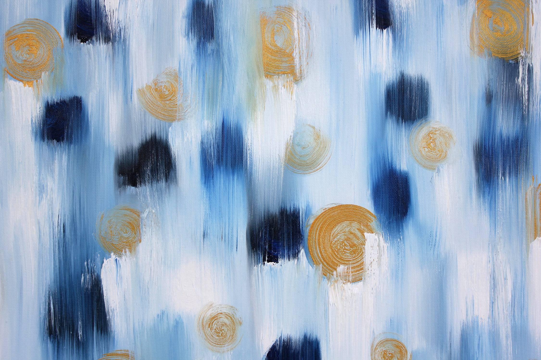 Dripping Dots, Golden Winter Storm - Contemporary Painting by Cindy Shaoul