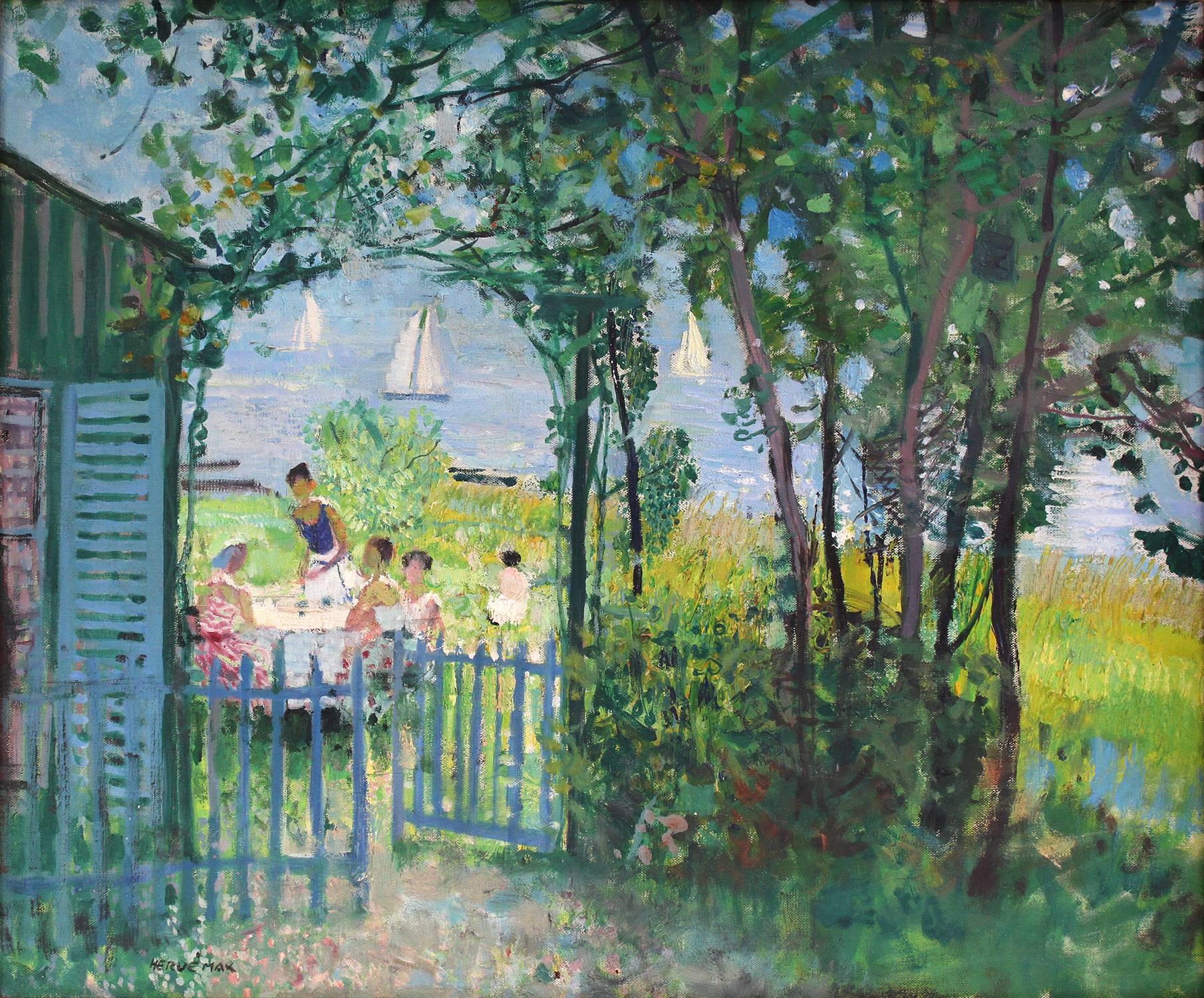 Lunch by the Courtyard Garden - Painting by Max Herve