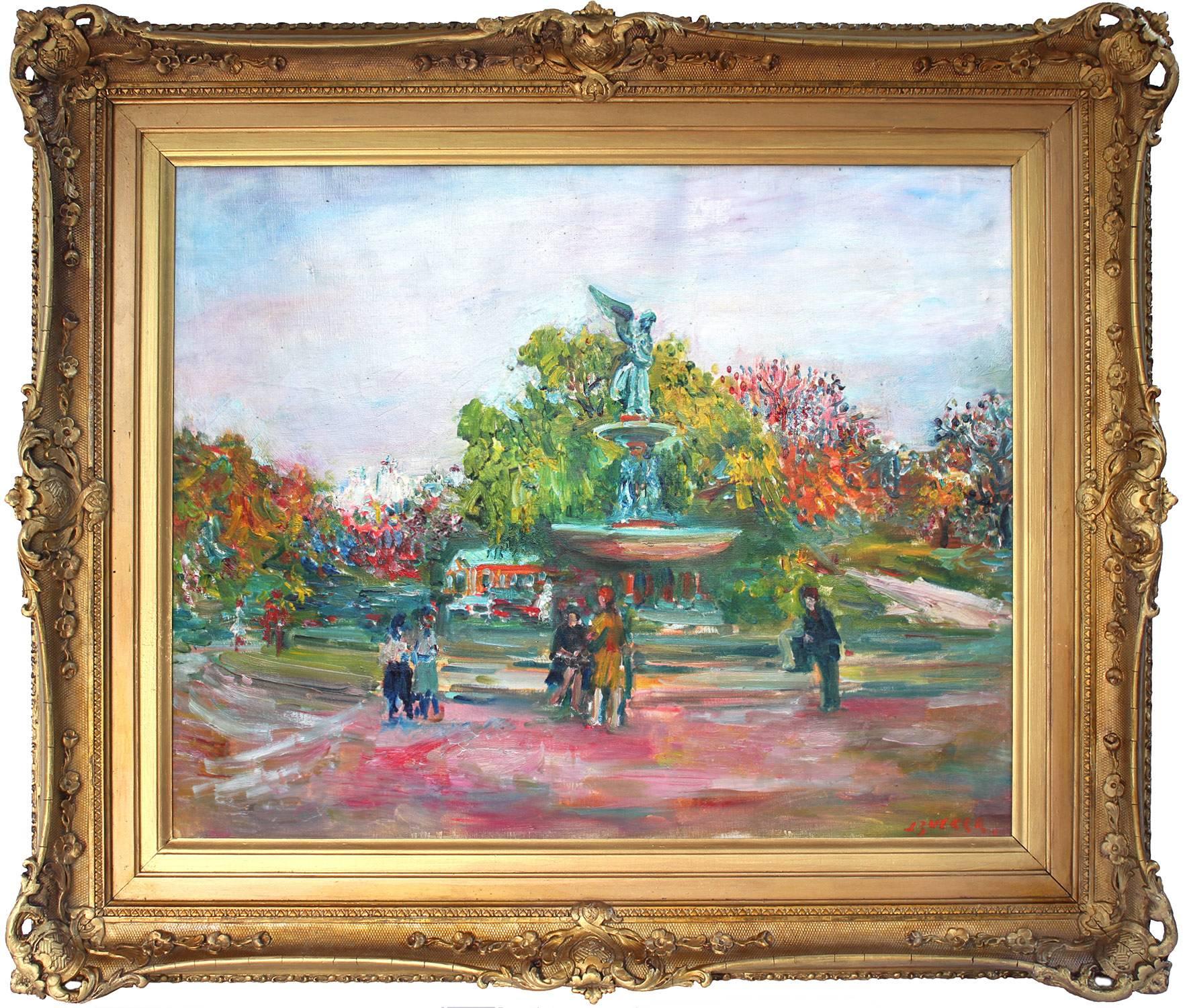 Jacques Zucker Figurative Painting - Bethesda Fountain in New York City's Central Park