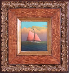 "Tranquil Sailing" Realist Oil Painting on Canvas Board of Sailboat in Open Sea
