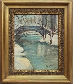 "Central Park in the Winter" American Impressionist New York City Oil Painting