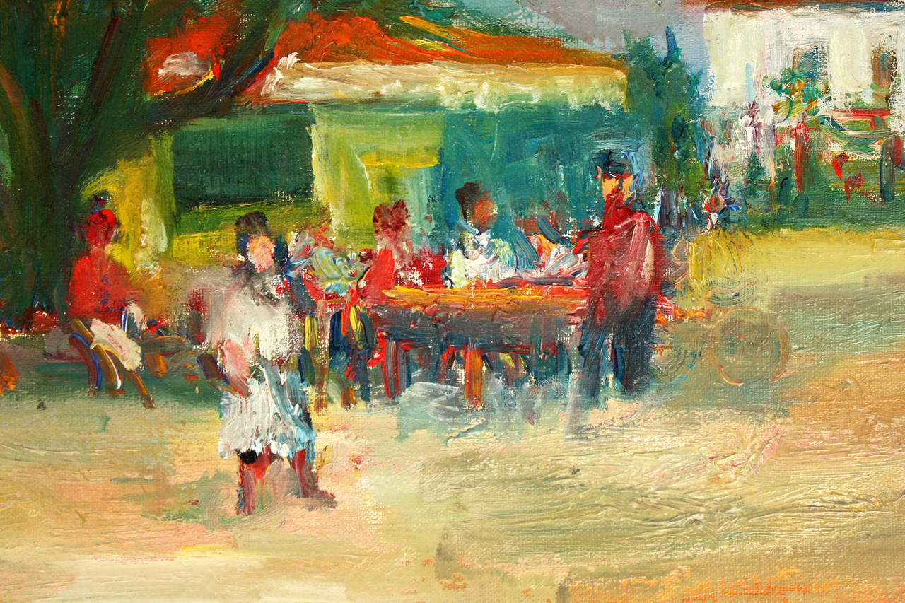Sunday Gathering in a Village - Impressionist Painting by Jacques Zucker