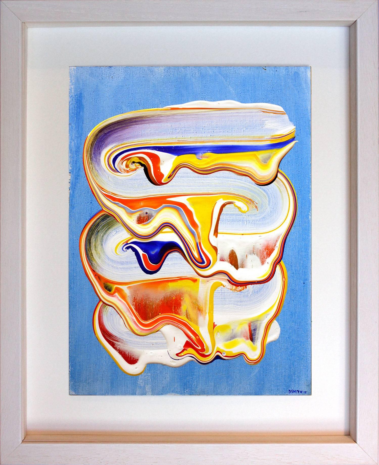 Derick Smith Abstract Painting - Blue and Orange on Sky Blue
