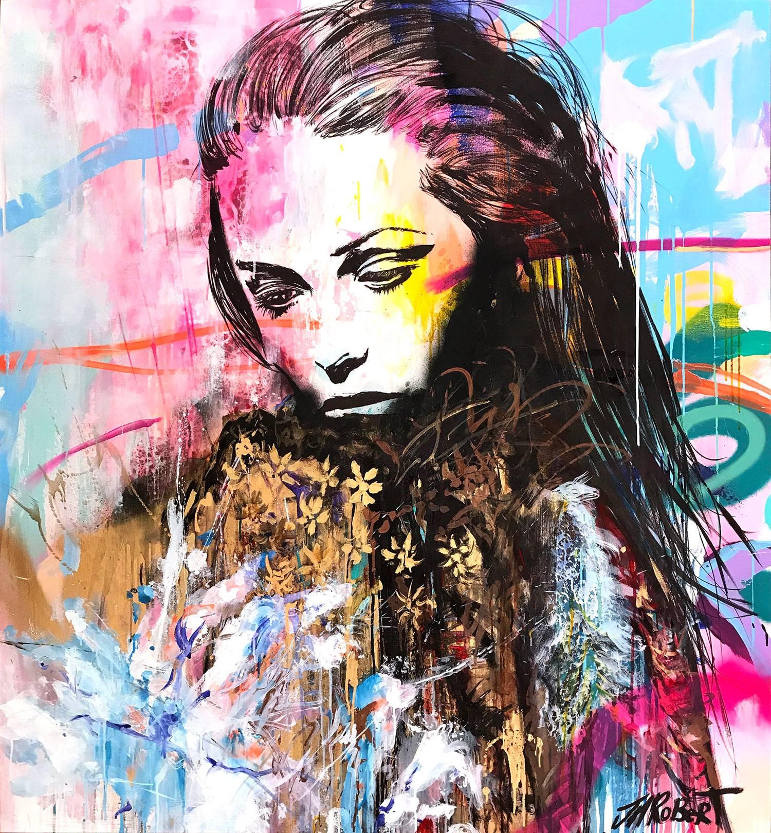 Portrait Painting J.M. Robert - Fascination Fascination, Colorful, Street Art abstrait, artiste français