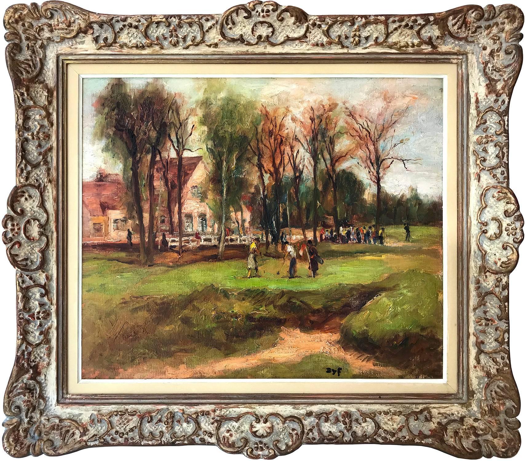 Landscape Painting de Marcel Dyf - "El Golf" Óleo sobre Lienzo Pintura Impresionista en Chiberta en Southern France