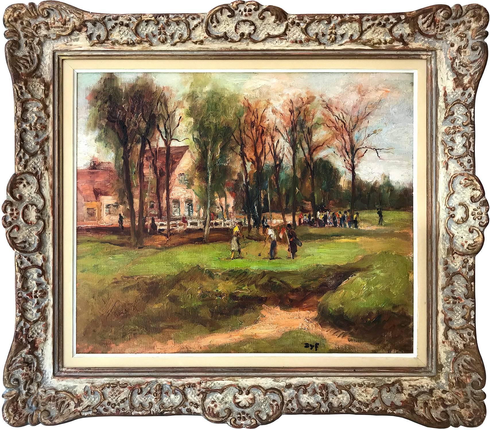 Marcel Dyf Landscape Painting - "The Golf" Oil on Canvas Impressionist Painting at Chiberta in Southern France