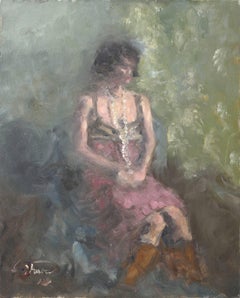 "Woman with Pearls" Impressionistic Oil Painting of Figure Seated 