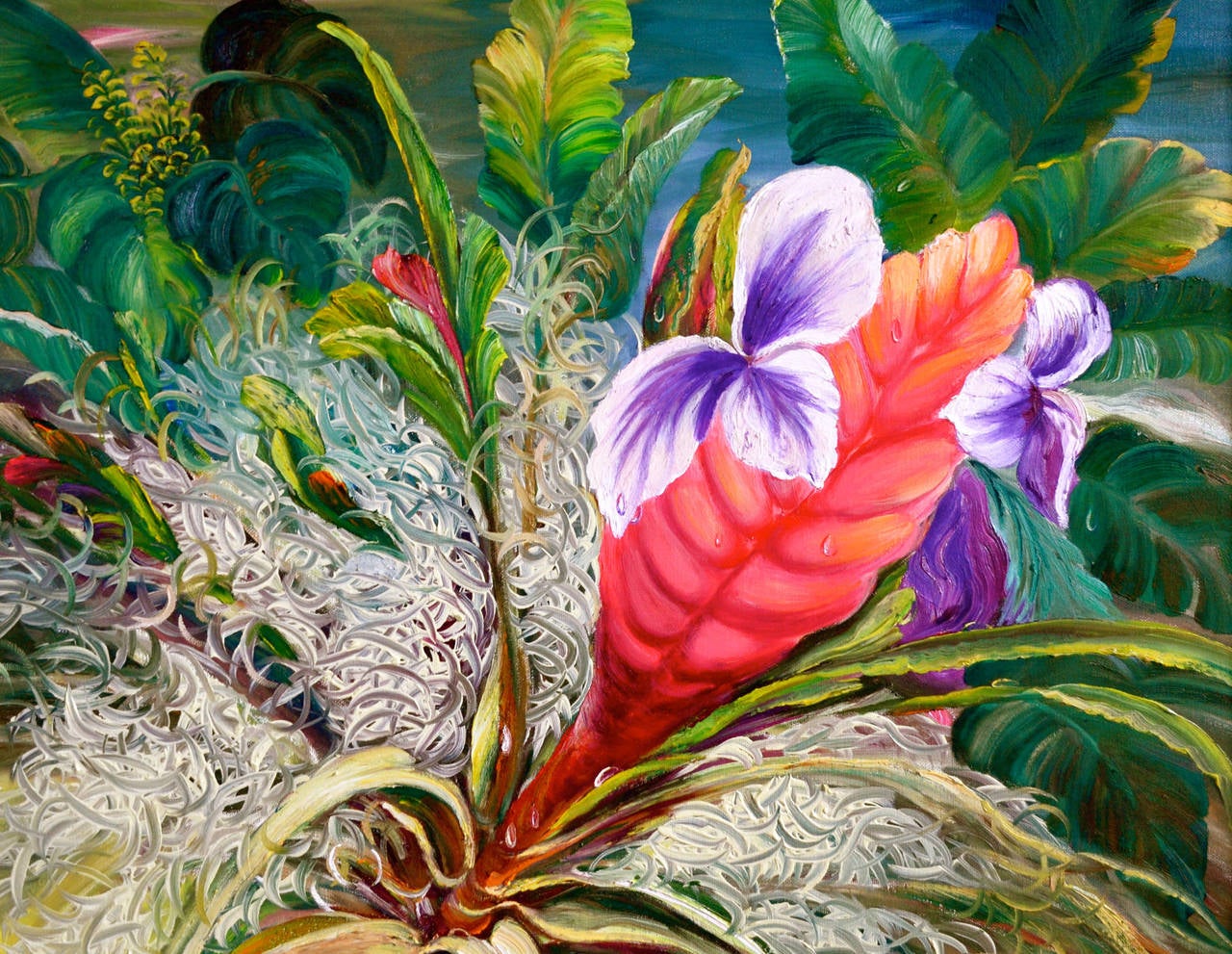 Bromeliads - Contemporary Painting by Kristina Nemethy