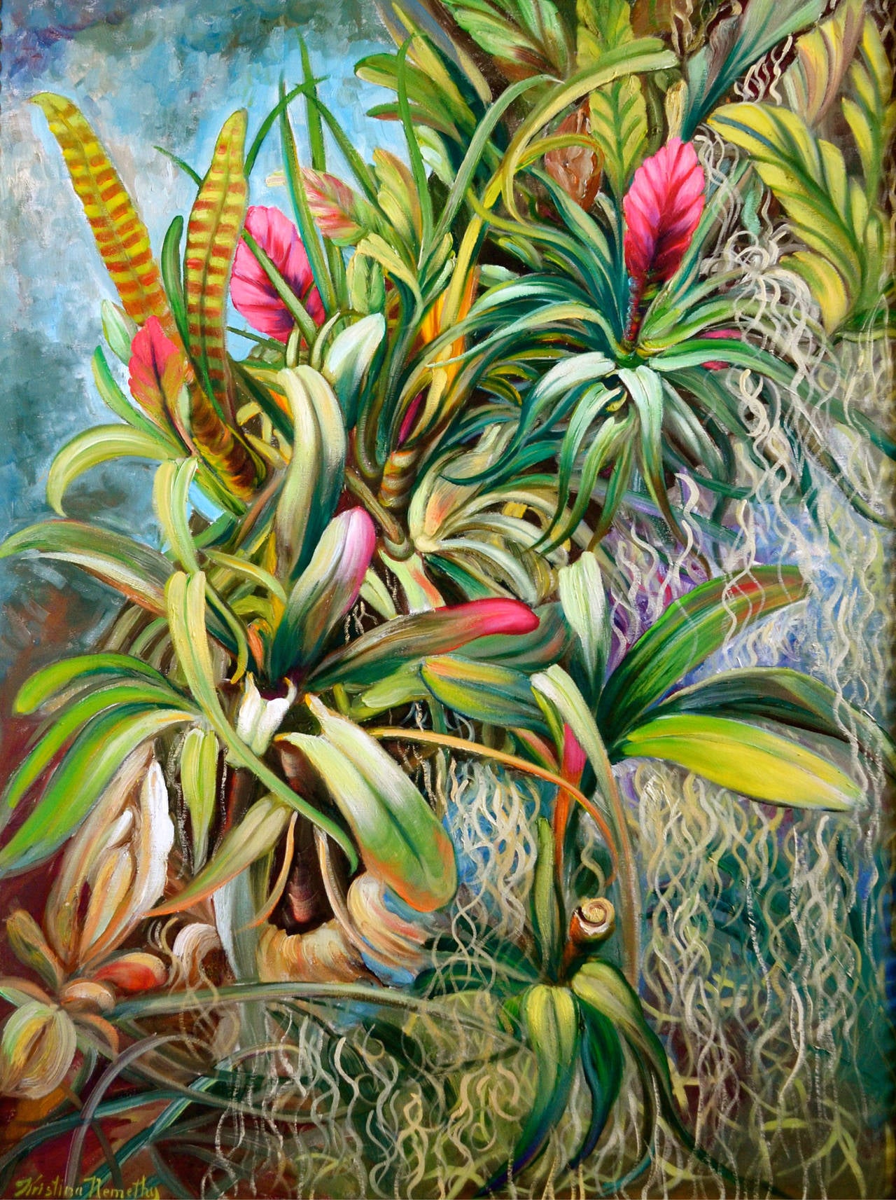 Tropische Bromelien (Zeitgenössisch), Painting, von Kristina Nemethy