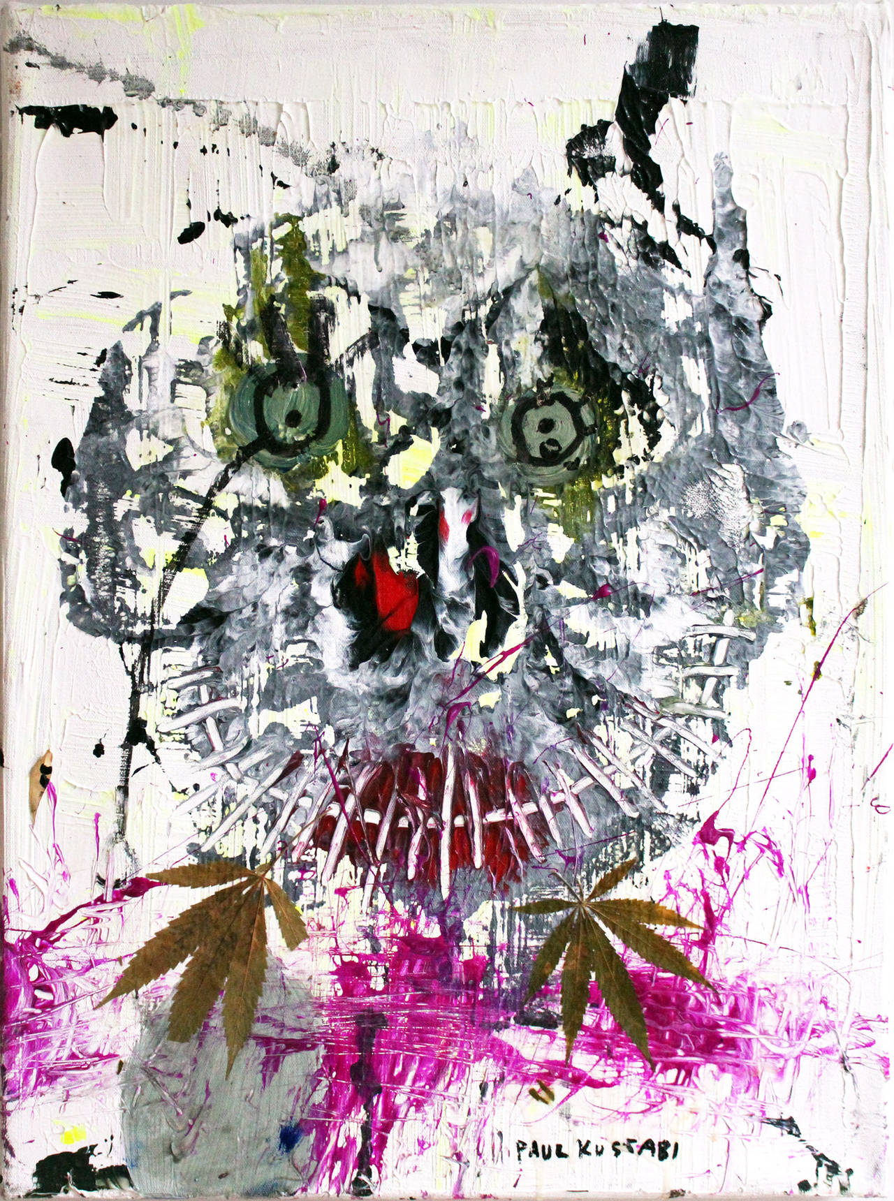 Portrait Painting de Paul Indrek Kostabi - "Crunch N'Munch" Pintura Expresionista Abstracta en Técnica Mixta sobre Lienzo