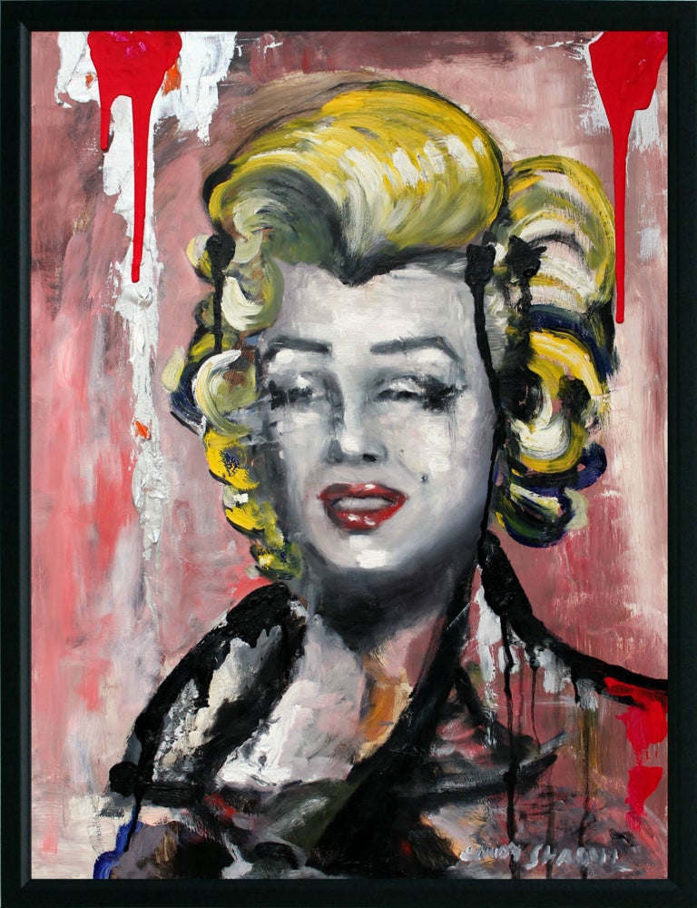 Cindy Shaoul - "Pop Marilyn" Pop Art Marilyn Monroe Portrait Oil Painting  of on Board For Sale at 1stDibs