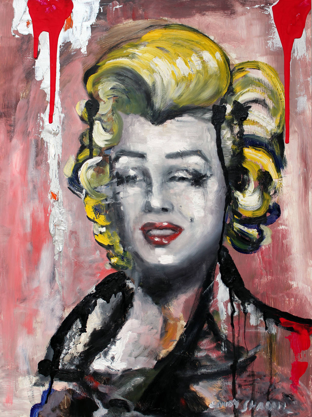 „Pop Marilyn“ Pop-Art Marilyn Monroe, Porträt, Ölgemälde auf Karton – Painting von Cindy Shaoul
