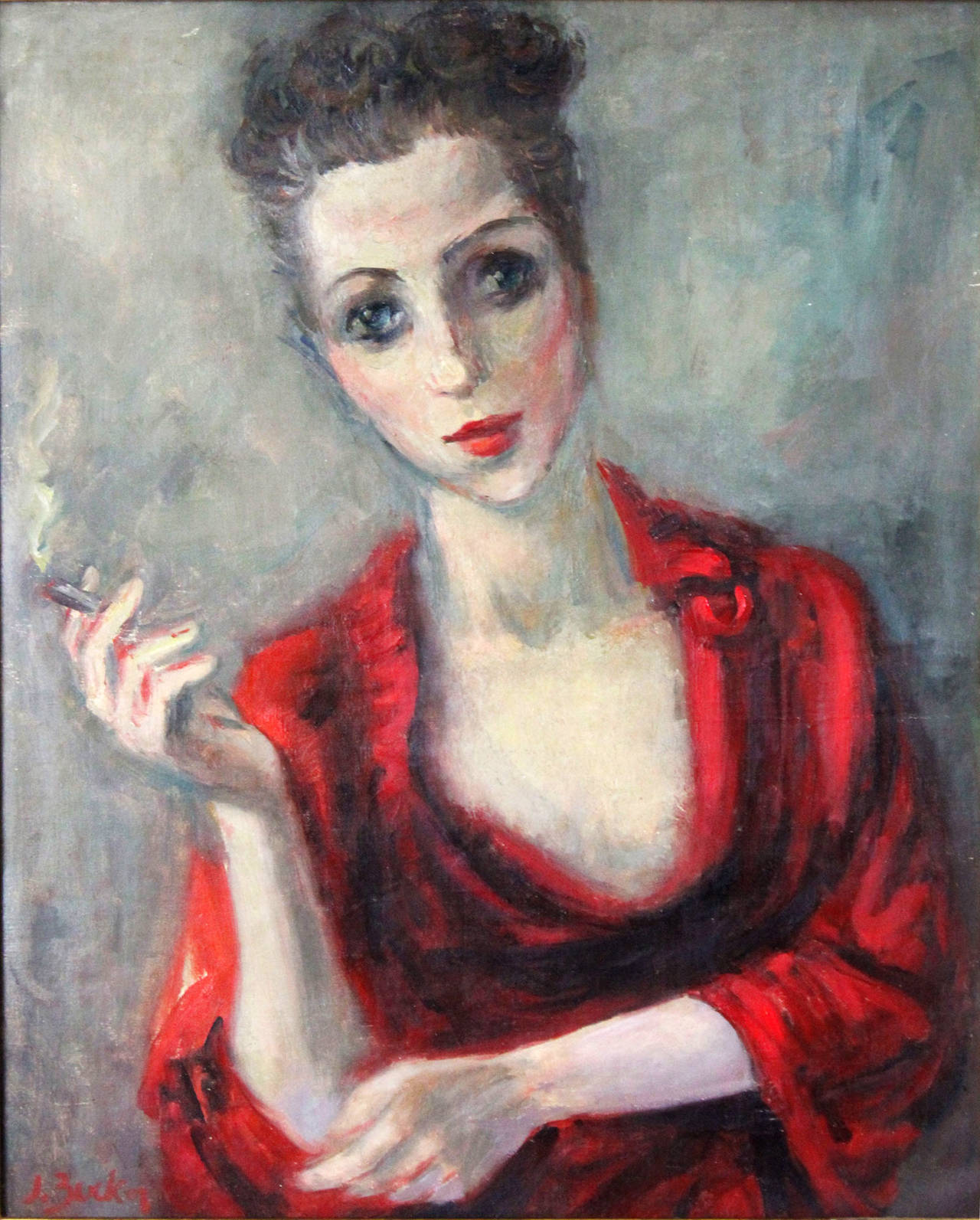 Woman in Red - Painting by Jacques Zucker