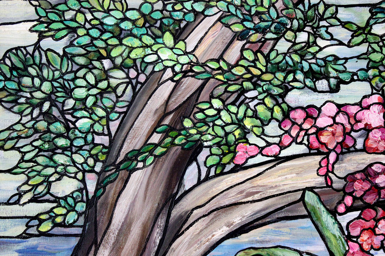 Tiffany Style Landscape - Contemporary Painting by Kristina Nemethy