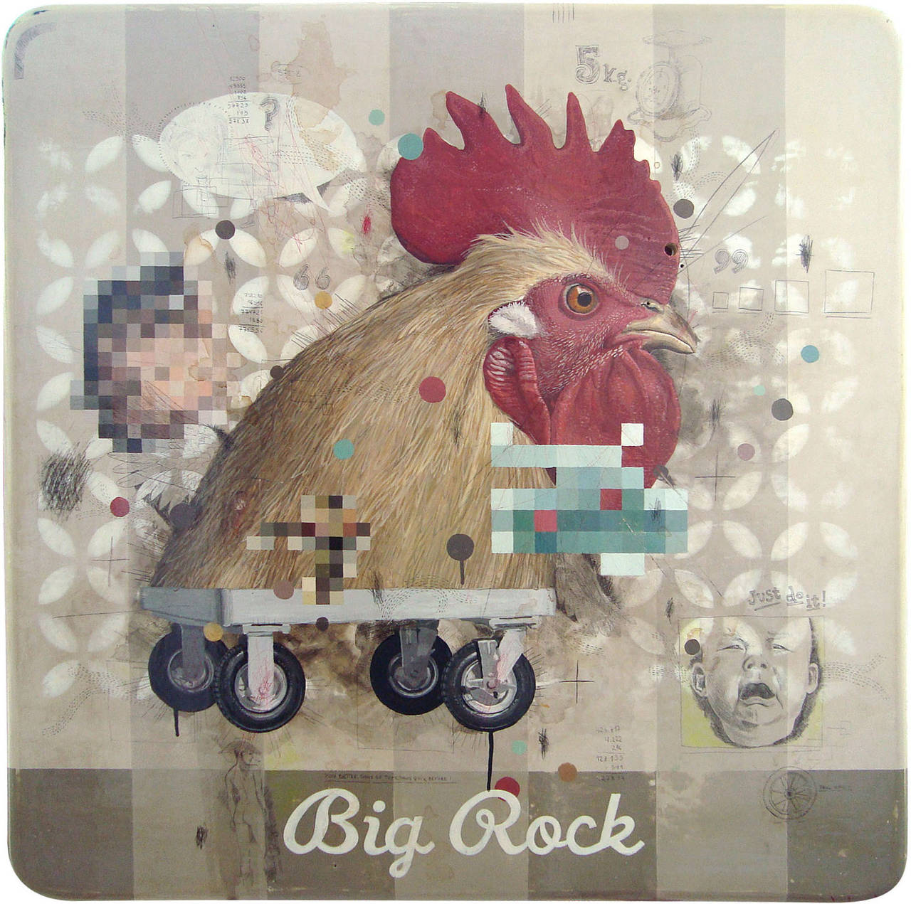 „Big Rock“ Fotorealismus und surrealistisches Gemälde in Mischtechnik auf Holzkarton