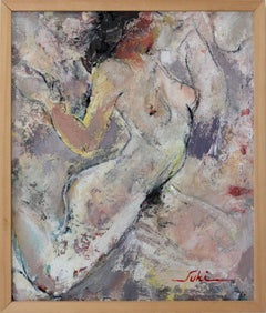 Vintage "Work 1 (Nude)" Abstract Nude Figure Expressionist Acrylic on Canvas Painting