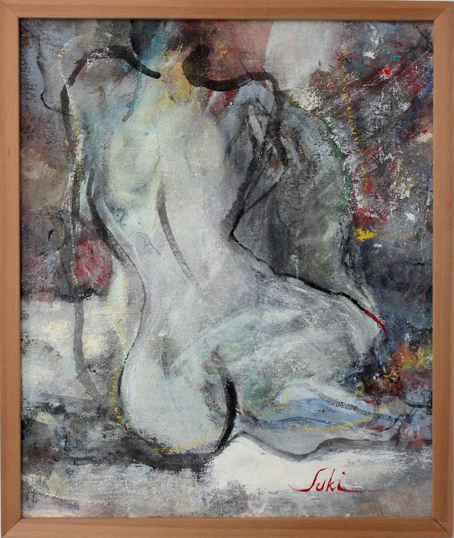 Suki Maguire Nude Painting - "Work 22 (Nude)" Abstract Nude Figure Expressionist Acrylic on Canvas Painting