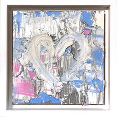 « My Rising Star Heart », peinture à l'huile abstraite colorée argentée avec cadre flottant