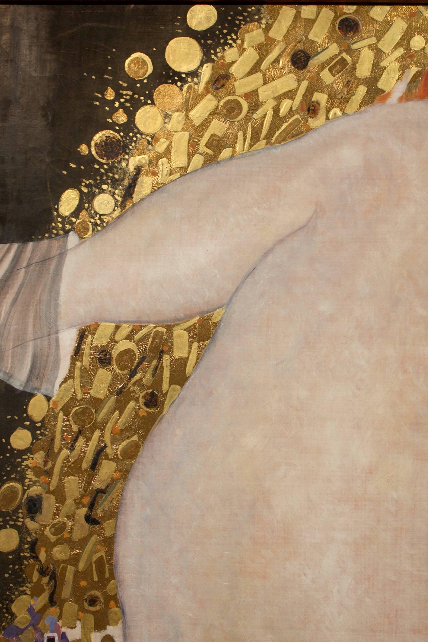 A beautiful copy by an unknown artist, after the "Danaë" by Gustav Klimt, created in 1907. An example of Symbolism the original painting is in the Galerie Würthle in Vienna. Danaë was a popular subject in the early 1900s for many artists