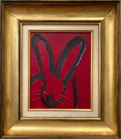 "Untitled" Black Outlined Bunny on Red Velvet Background with Frame